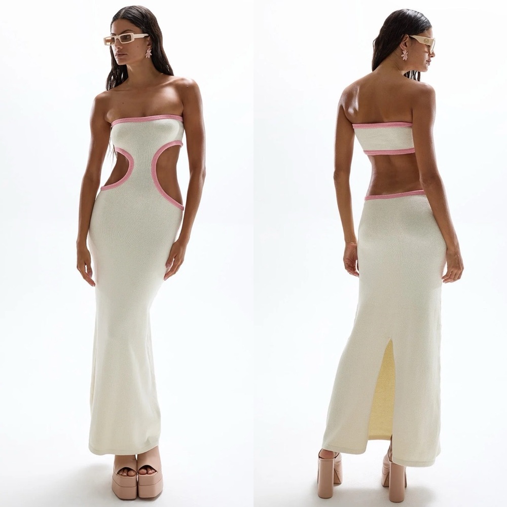 NEW NWT Cin Cin Empire Strapless Knit Cutout Maxi Dress In Pearl Ivory